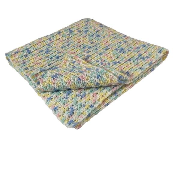 Handmade Crocheted Baby Blanket Pink Blue Pastel Lap Afghan 26x28 Gender Neutral - Picture 3 of 8